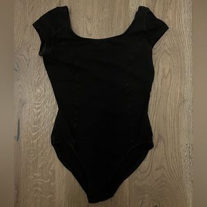 mirella black cap sleeve leotard